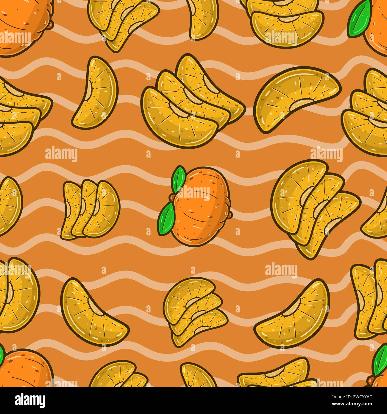Orange Fruit Seamless Pattern in Cartoon Style. Perfect For Background ...