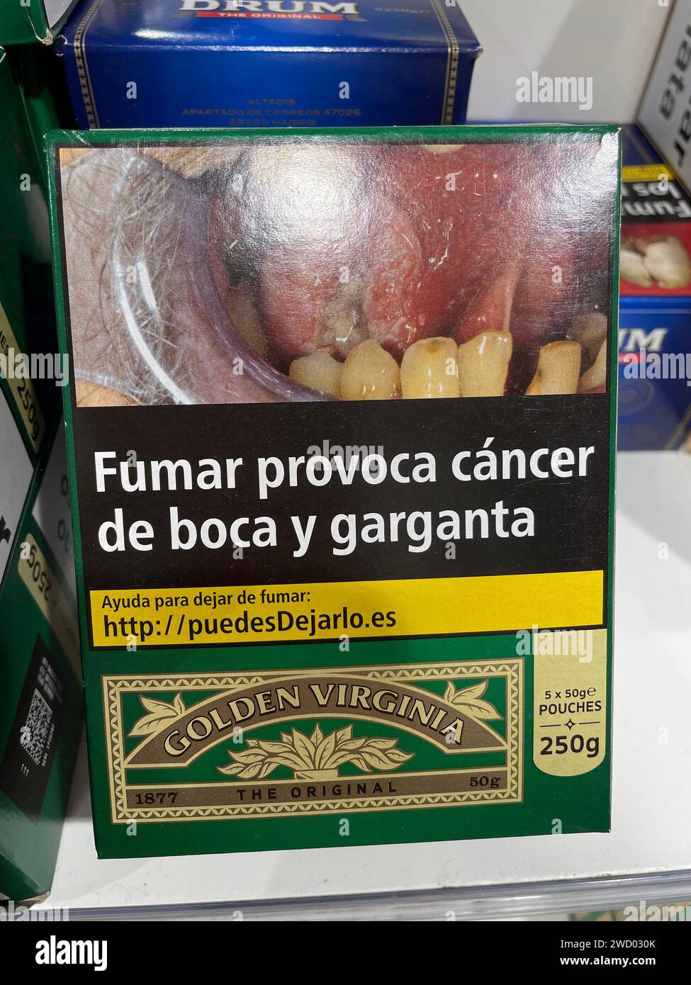 ANTI-SMOKING notices on Portuguese tobacco products.  Photo: Tony Gale Stock Photo