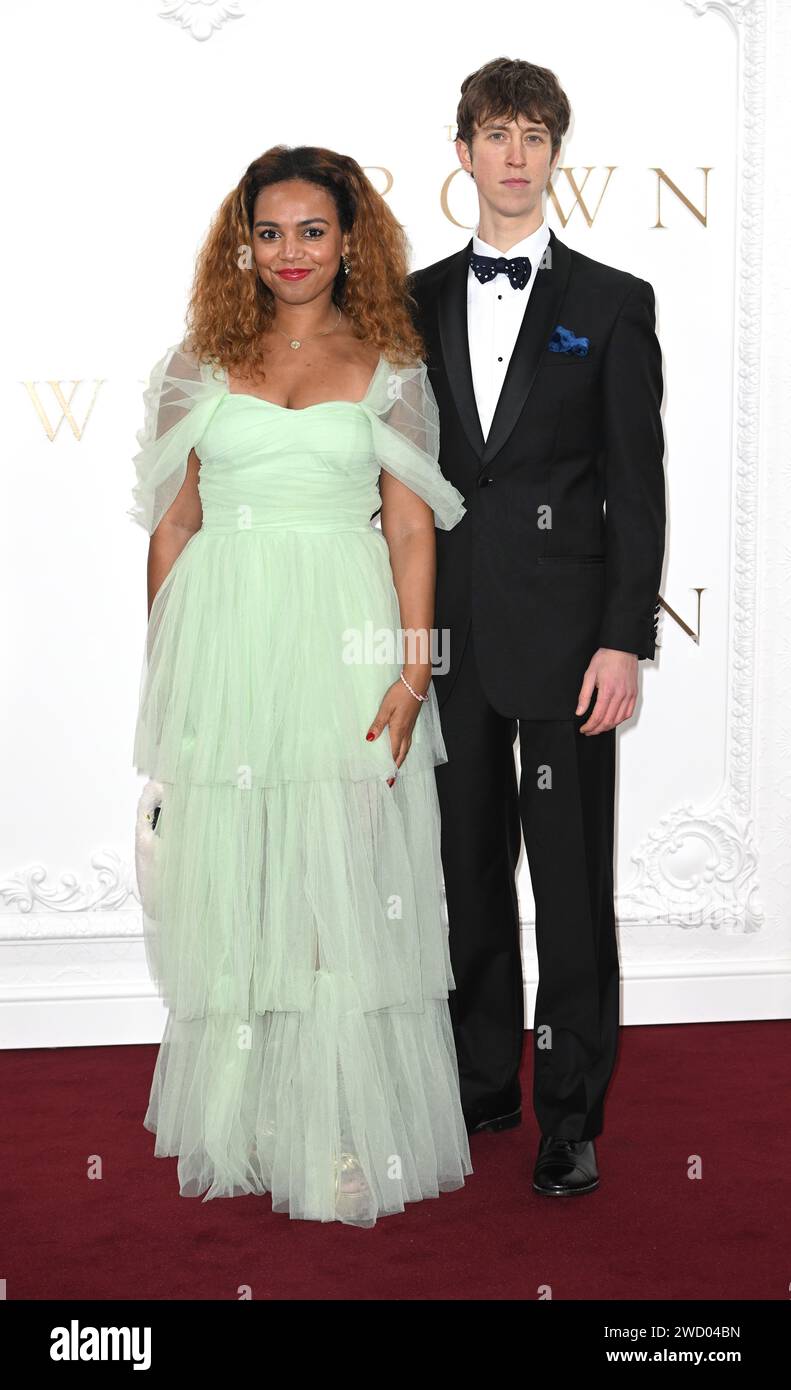 Photo Must Be Credited ©Alpha Press 085000 05/12/2023 Cat White and Angus Imrie The Crown Season Six Finale Premiere In London Stock Photo