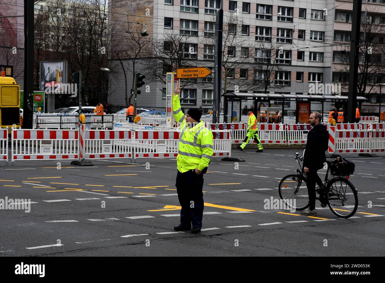 Germany Signal Berlin /Germany . 04.March 2019. Worker directing traffi due to failer ...