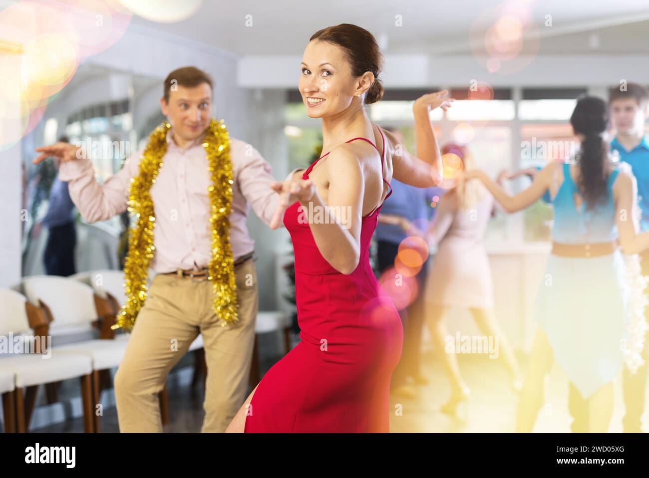 Paso doble dance during Christmas or New Year celebrations in dance studio Stock Photo