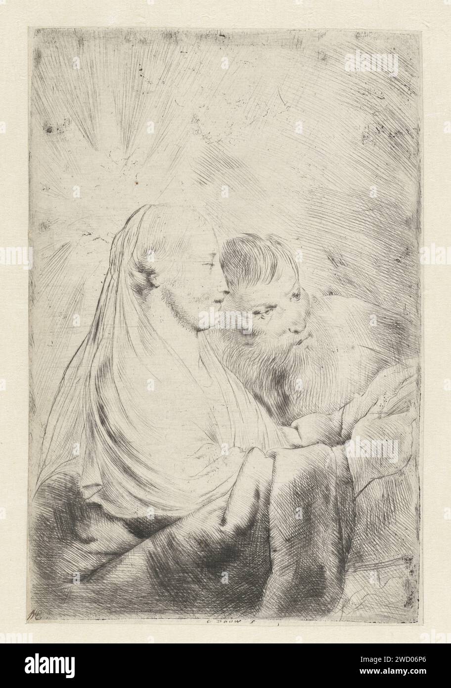 Maria and Joseph, Pieter Fransz de Grebber, 1610 - 1655 print Maria writes while Joseph watches next to her, the show is not complete Netherlands paper drypoint Mary and Joseph Stock Photo