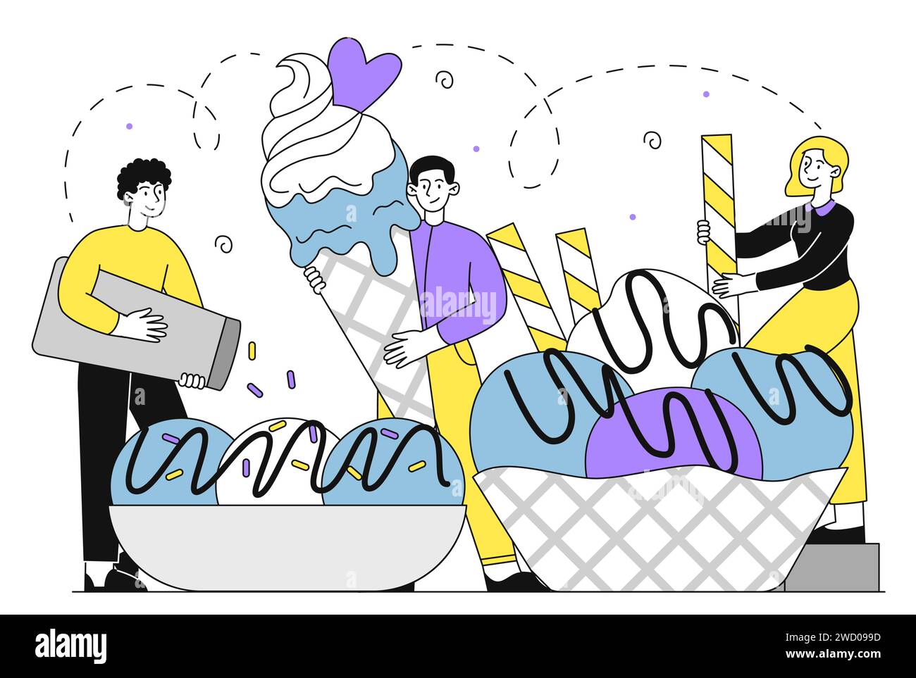 People with ice cream vector line Stock Vector