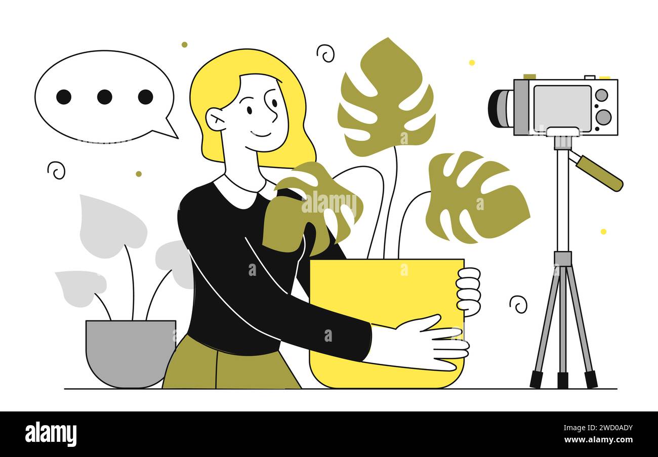 Woman sells plant live vector linear Stock Vector Image & Art Alamy