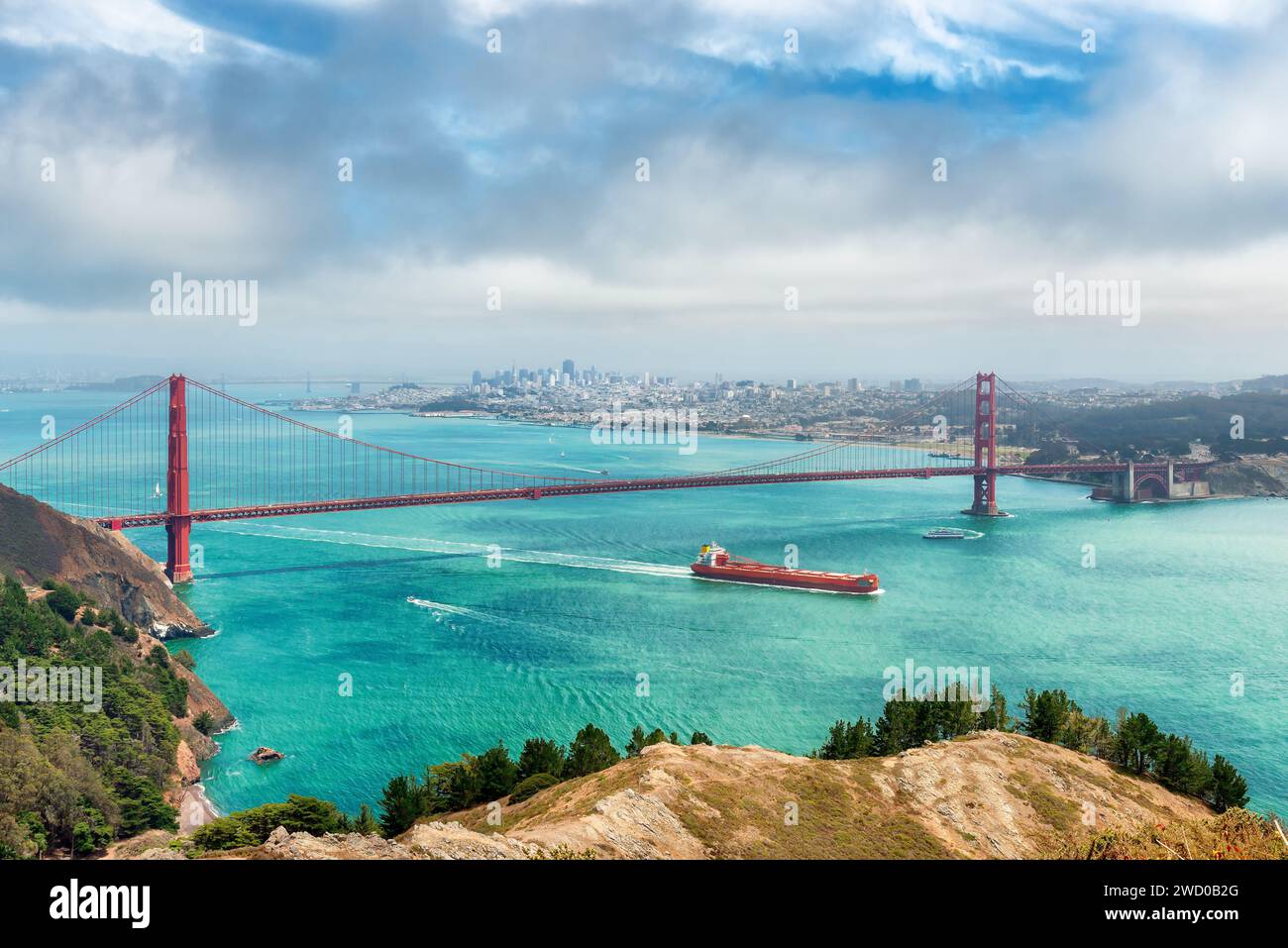 San Francisco skyline an Golden Gate Bridge Stock Photo