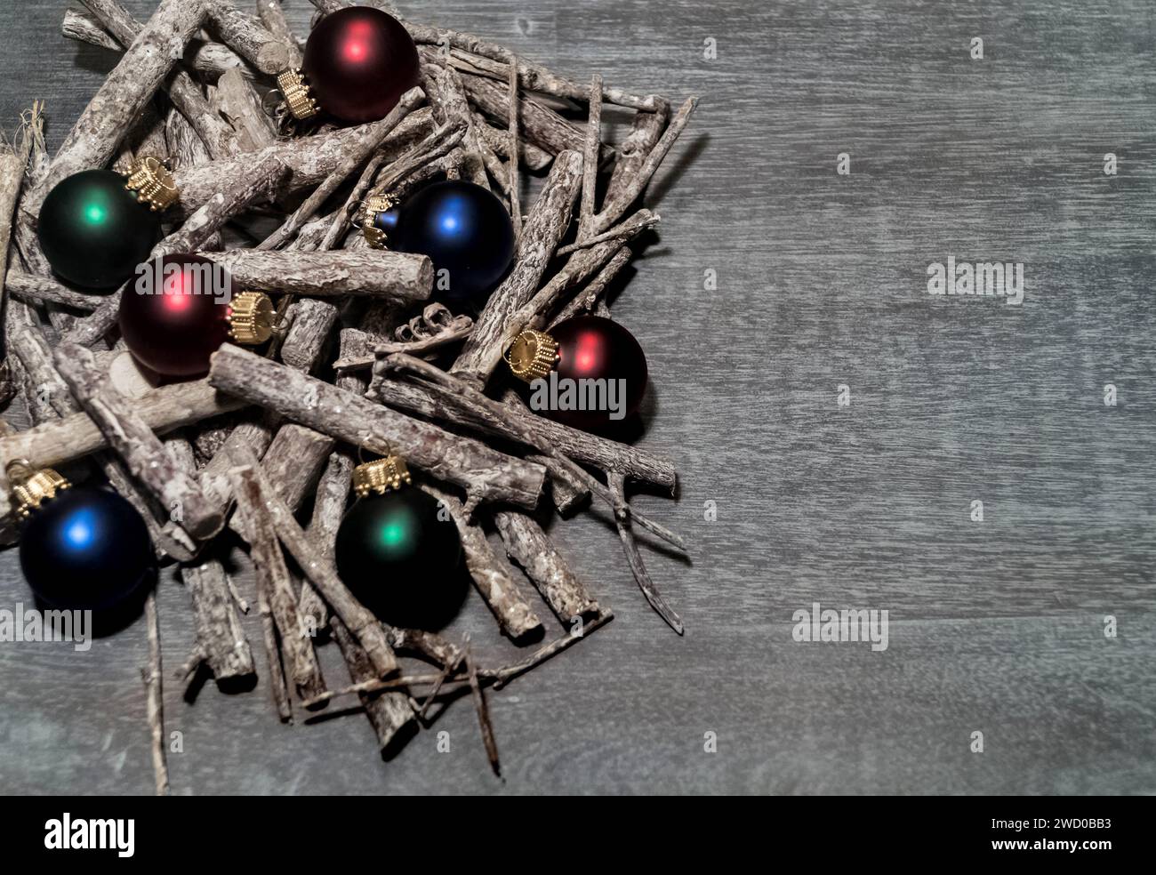 Christmas decorations made from sticks and colorful Christmas tree ...