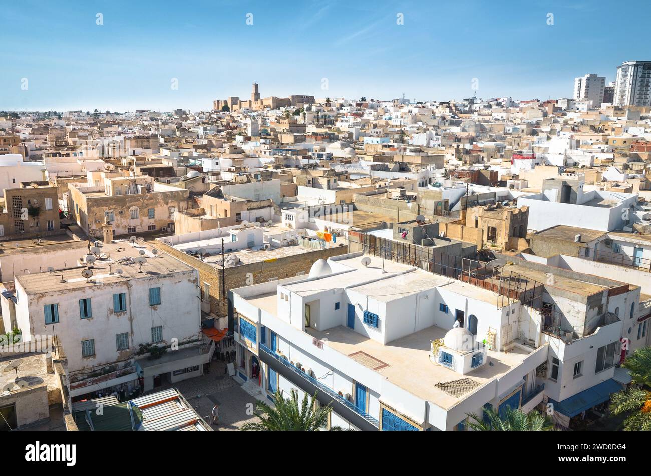 Cityscape of the medina in Sousse, Tunisia with the Kasbah in the ...