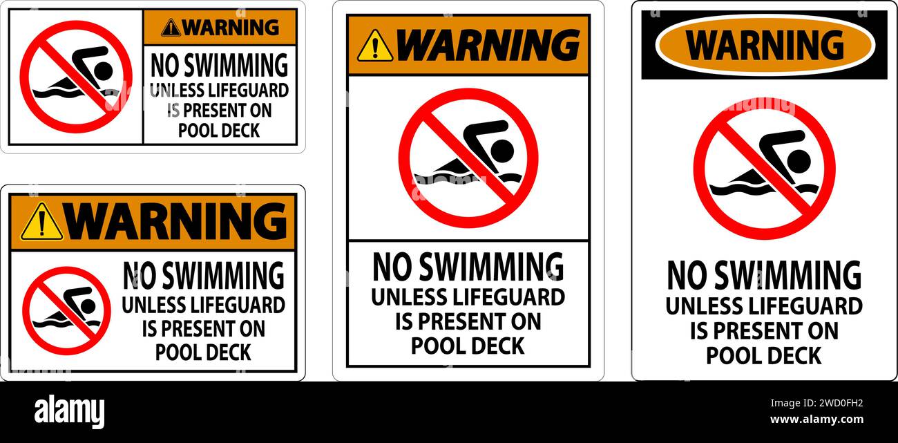 Danger Pool Sign No Swimming Unless Lifeguard Is Present On Pool Deck