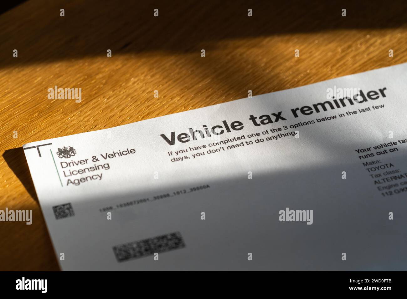 A V11 Vehicle Tax Reminder form sent from the DVLA to individual car