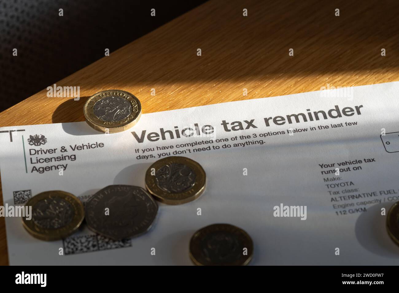 A V11 Vehicle Tax Reminder form sent from the DVLA to individual car