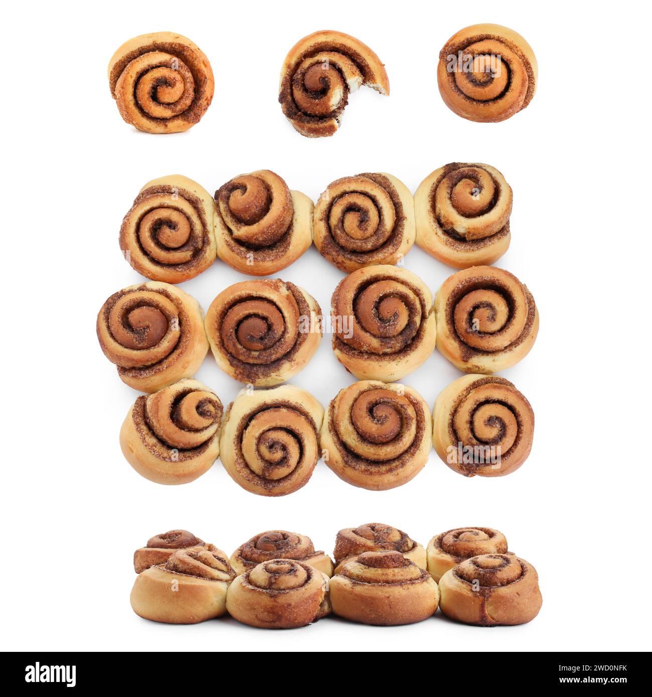 Tasty cinnamon rolls isolated on white, set Stock Photo - Alamy
