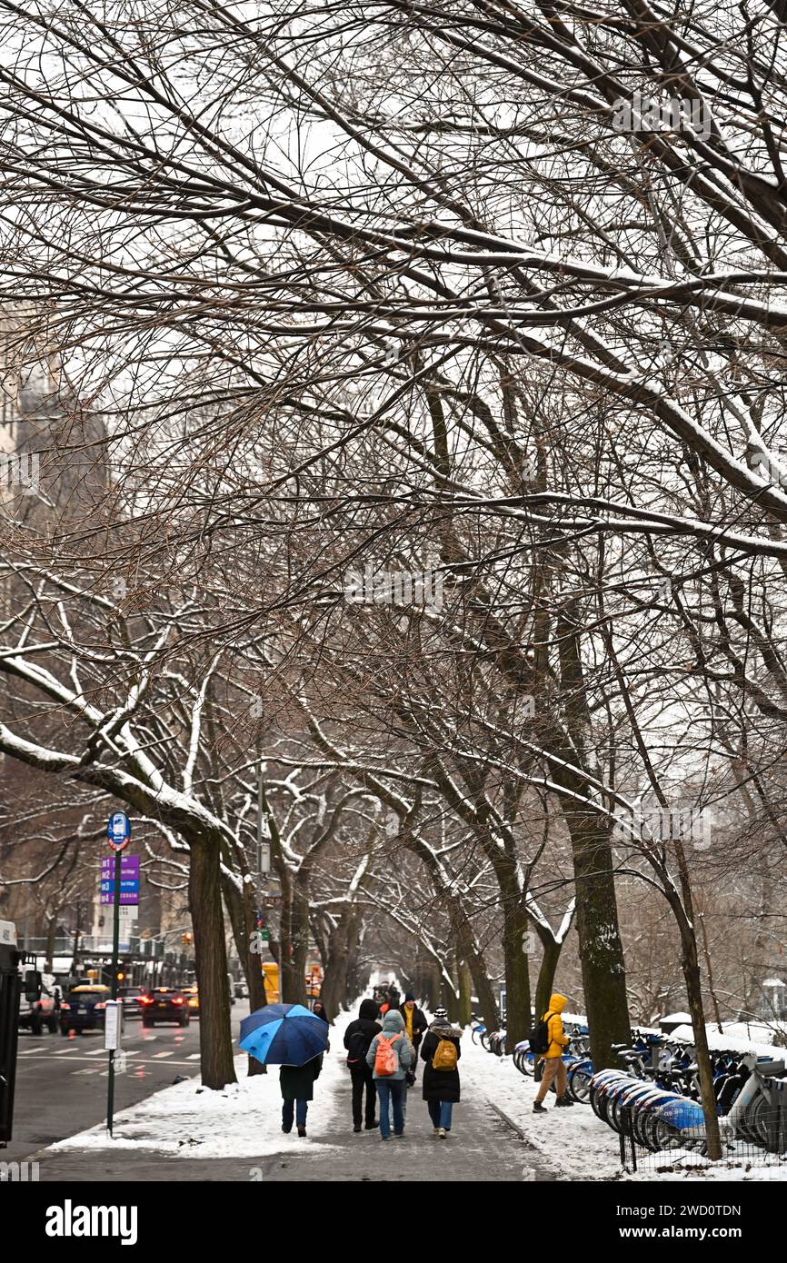 People walk in Central Park as snow blankets New York City breaking a ...
