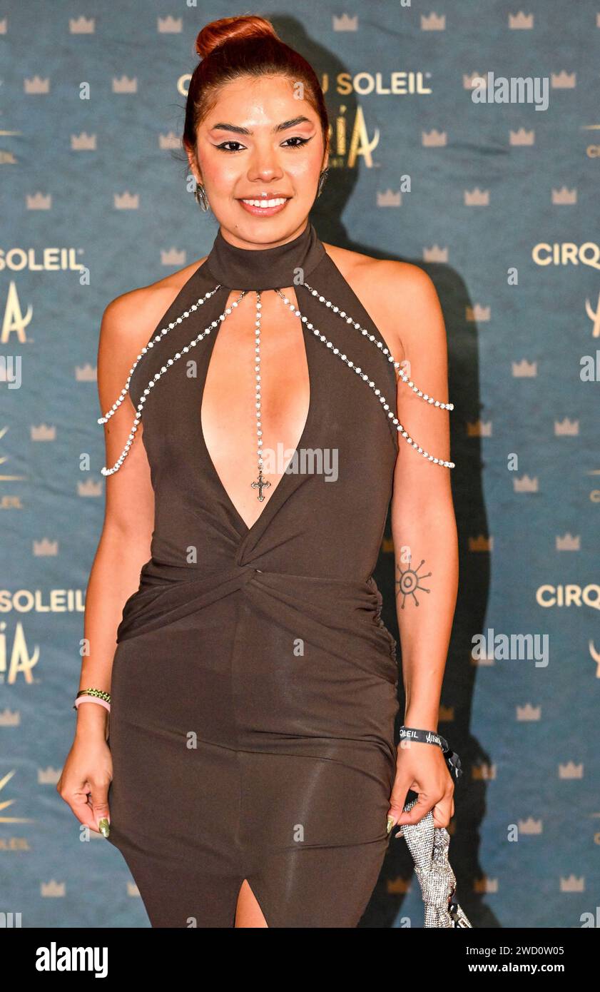 London, UK. 17th Jan, 2024. Grecia De la Paz on the Red Carpet arrivals for the Cirque du Soleil revival production of Alegria - In A New Light at the Royal Albert Hall, London, UK. Credit: LFP/Alamy Live News Stock Photo