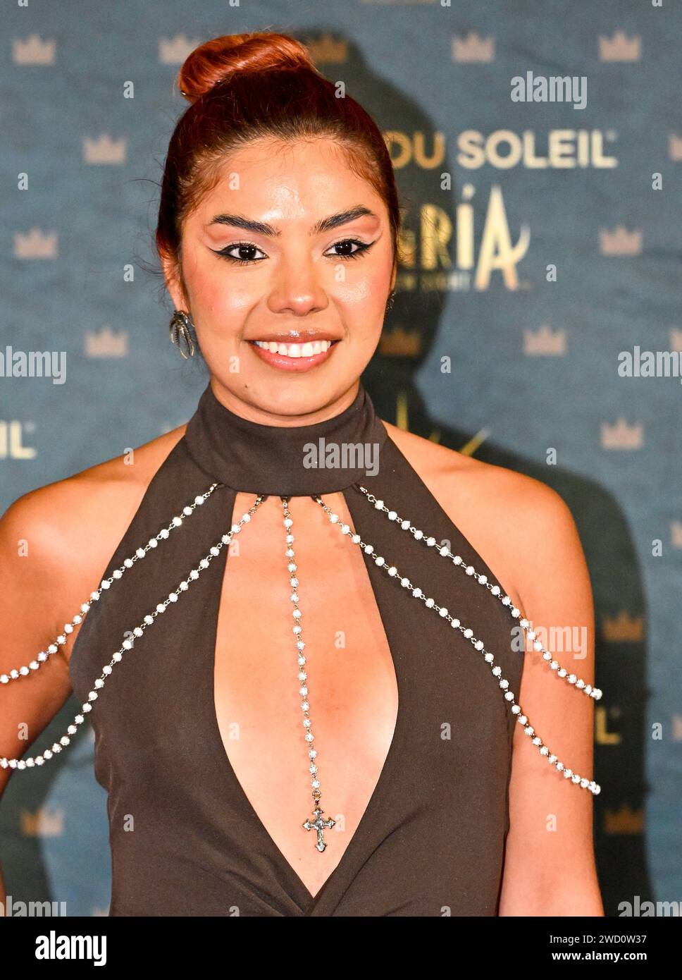 London, UK. 17th Jan, 2024. Grecia De la Paz on the Red Carpet arrivals for the Cirque du Soleil revival production of Alegria - In A New Light at the Royal Albert Hall, London, UK. Credit: LFP/Alamy Live News Stock Photo