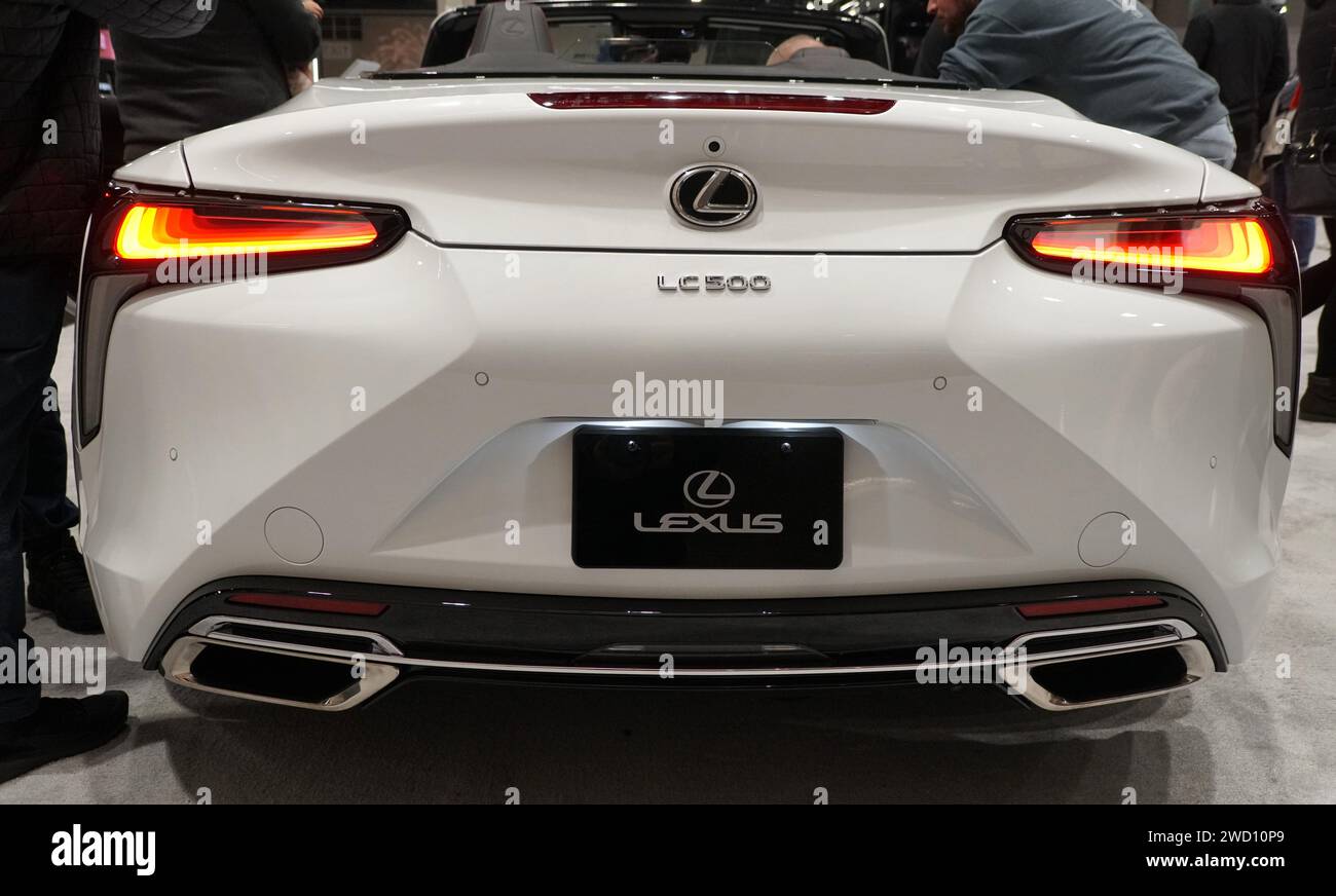 Philadelphia, Pennsylvania, U.S.A - January 14, 2024 - The rear view of the pearl white color of 2024 Lexus LC 500 Convertible Coupe Stock Photo