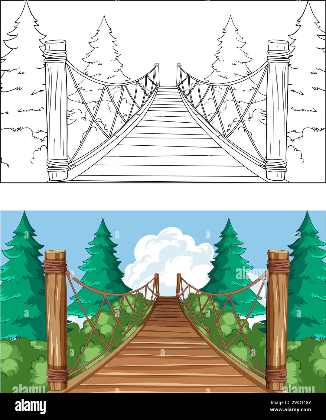 Rope bridge drawing Cut Out Stock Images & Pictures - Alamy
