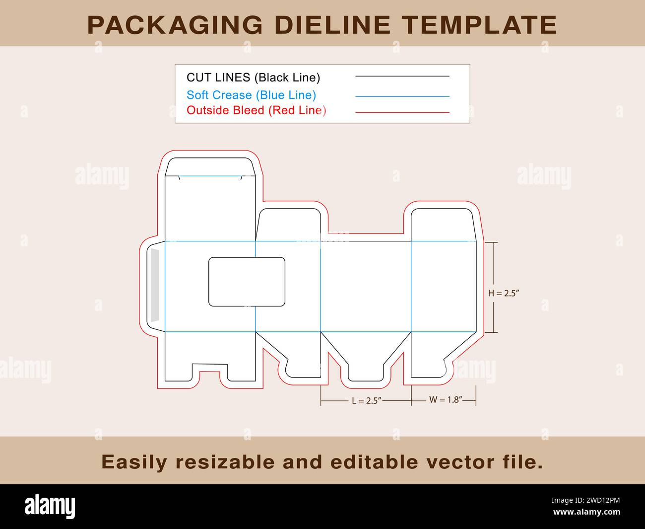 Large Gift Box With Window Dieline Template, Vector File Stock Vector