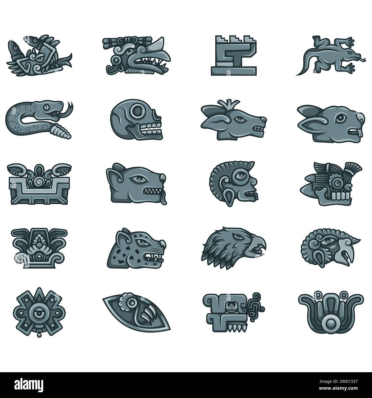 vector design of symbols of ancient aztec civilization hieroglyphs of the aztec calendar 2WD1337