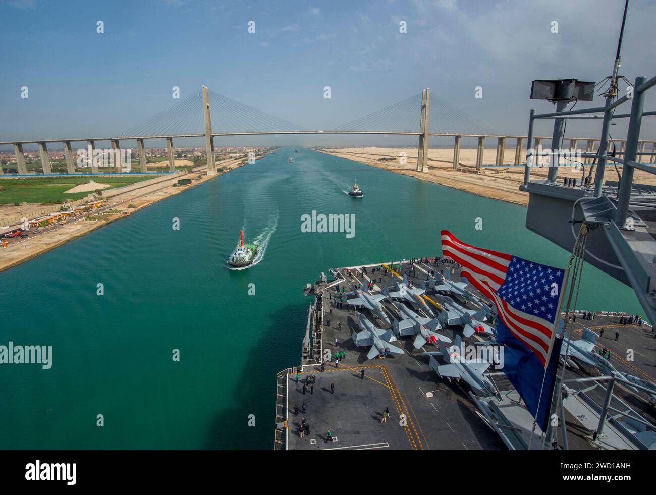 The aircraft carrier USS George H.W. Bush transits the Suez Canal. Stock Photo