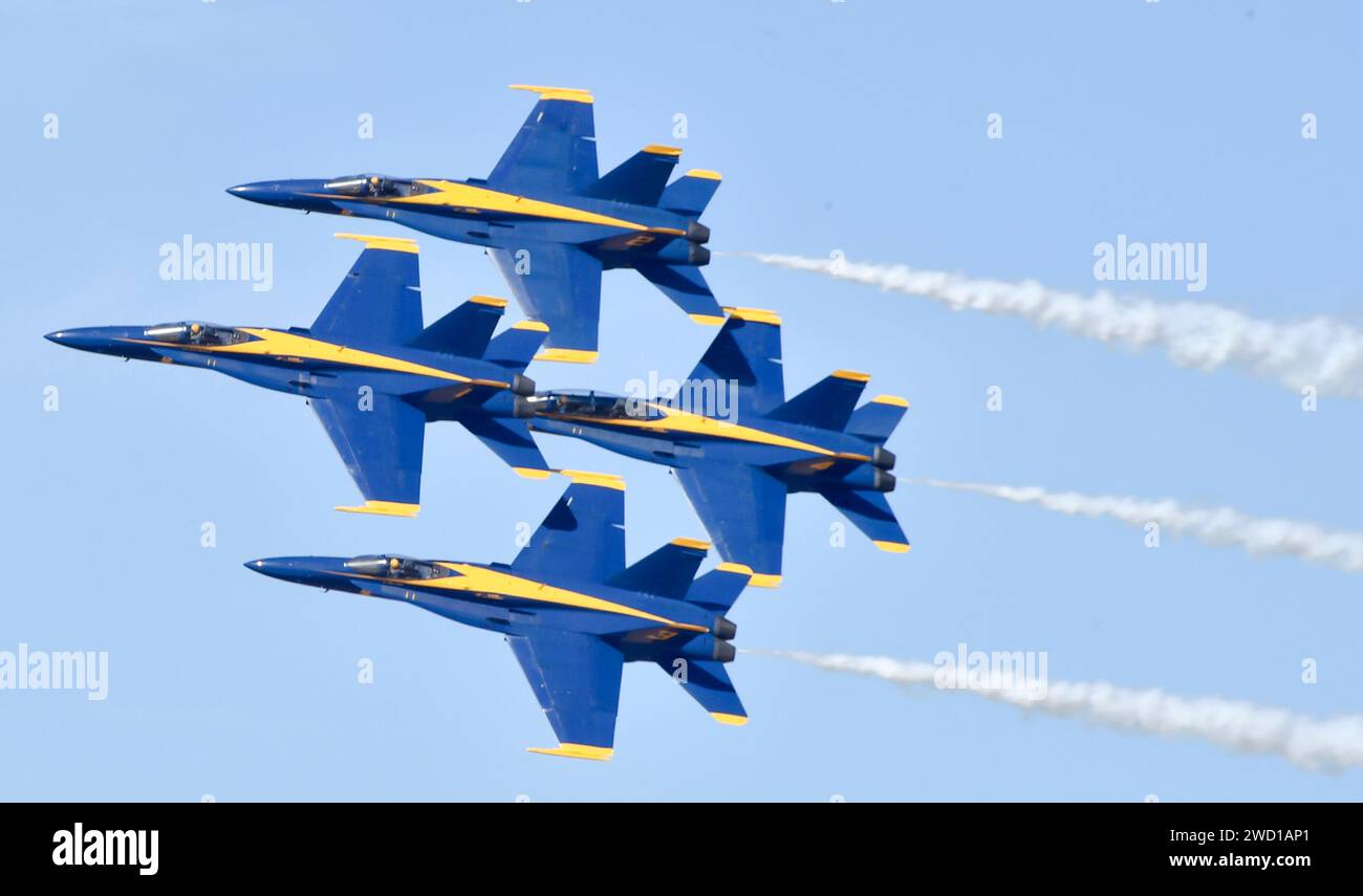 The Blue Angels, perform the diamond formation maneuver Stock Photo Alamy