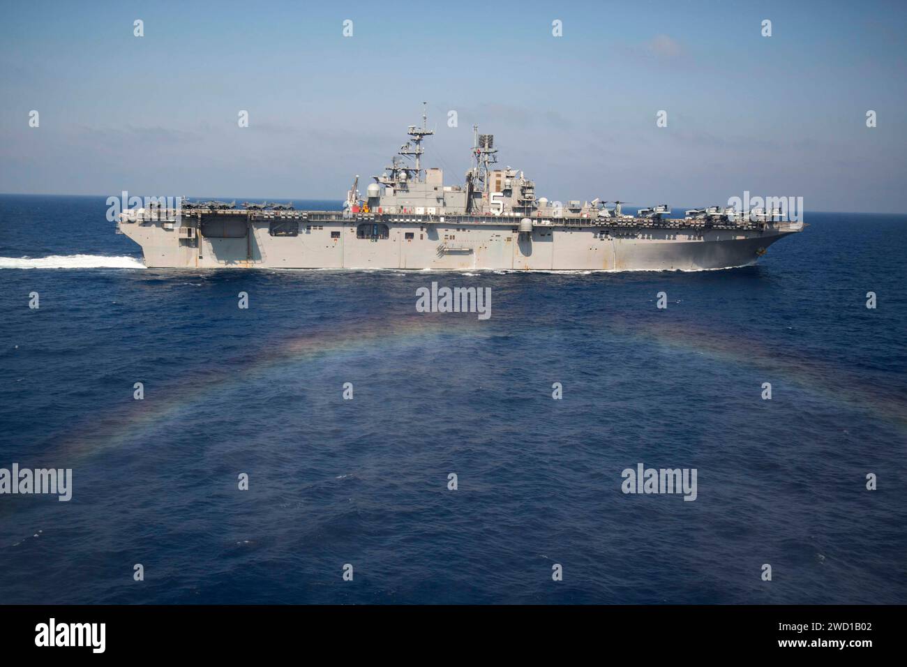 The amphibious assault ship USS Bataan transits the Mediterranean Sea. Stock Photo