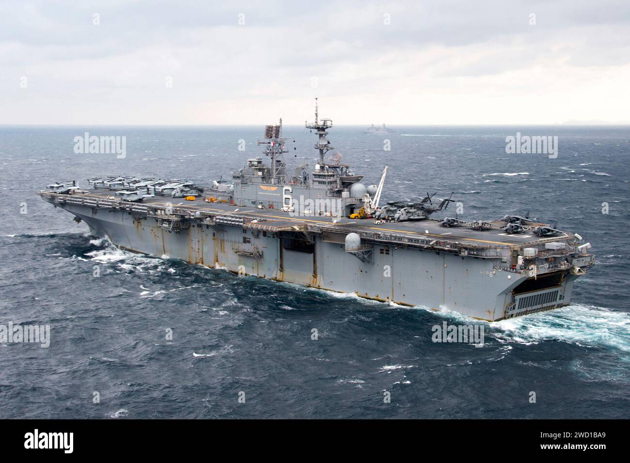 The amphibious assault ship USS Bonhomme Richard transits the Sea of Japan. Stock Photo