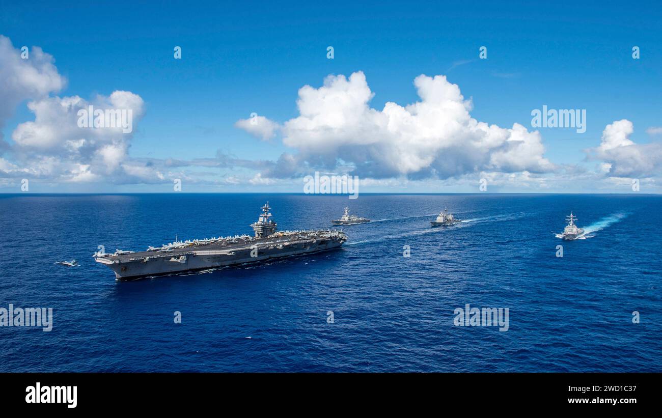 Formation of U.S. Navy ships transiting the western Pacific Ocean. Stock Photo