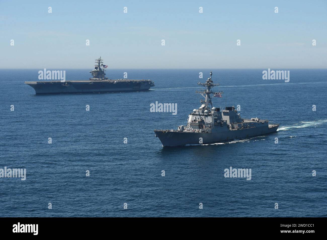 USS Dwight D. Eisenhower and USS Winston S. Churchill transit the Atlantic Ocean. Stock Photo
