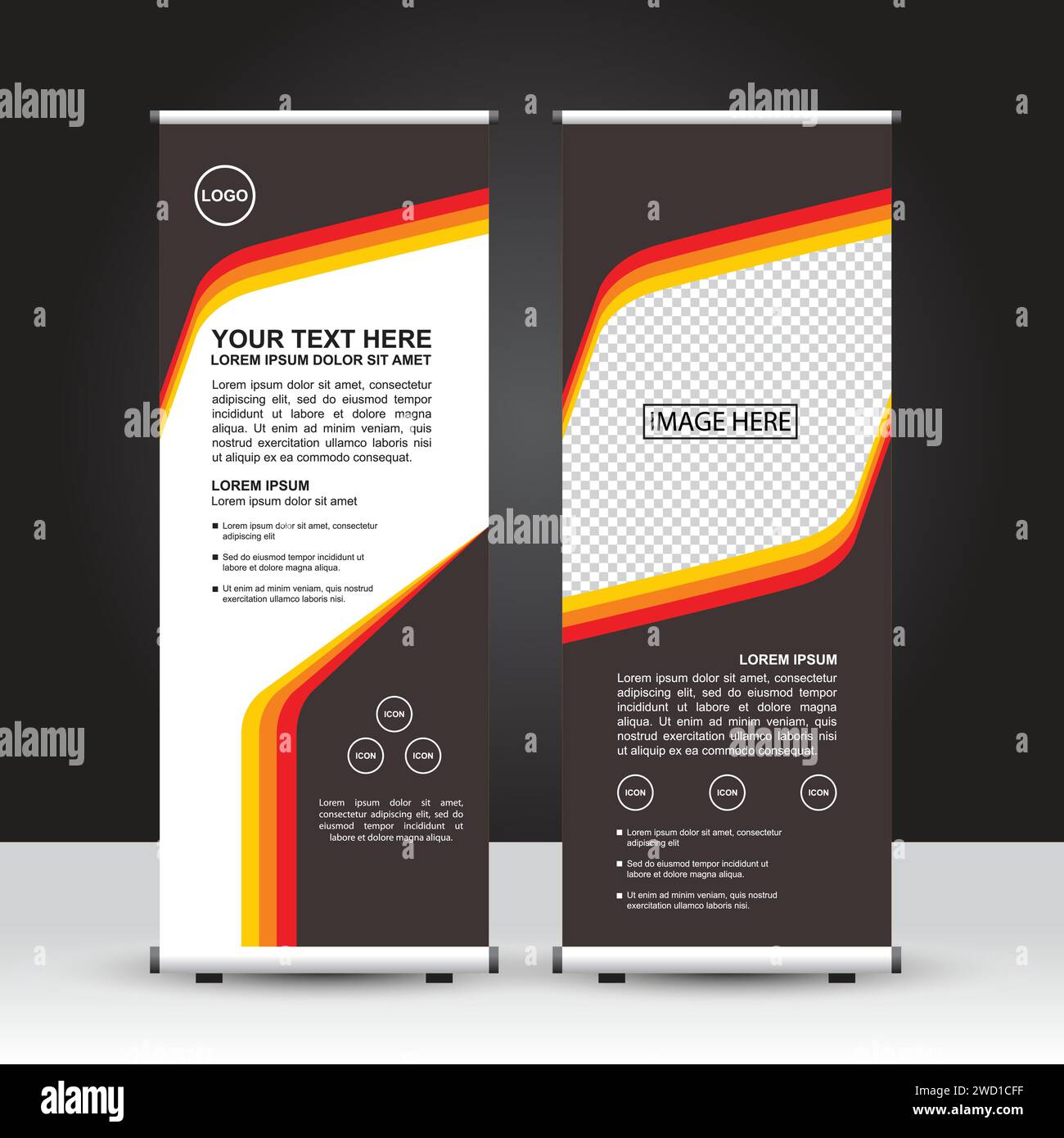 Retro style Roll Up Banner template. Black, red and orange color ...