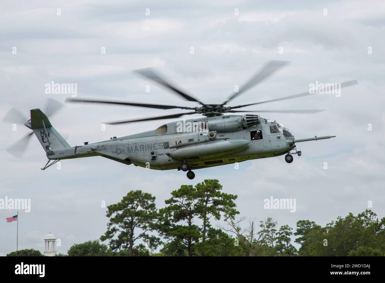 A CH-53E Super Stallion helicopter in flight. Stock Photo