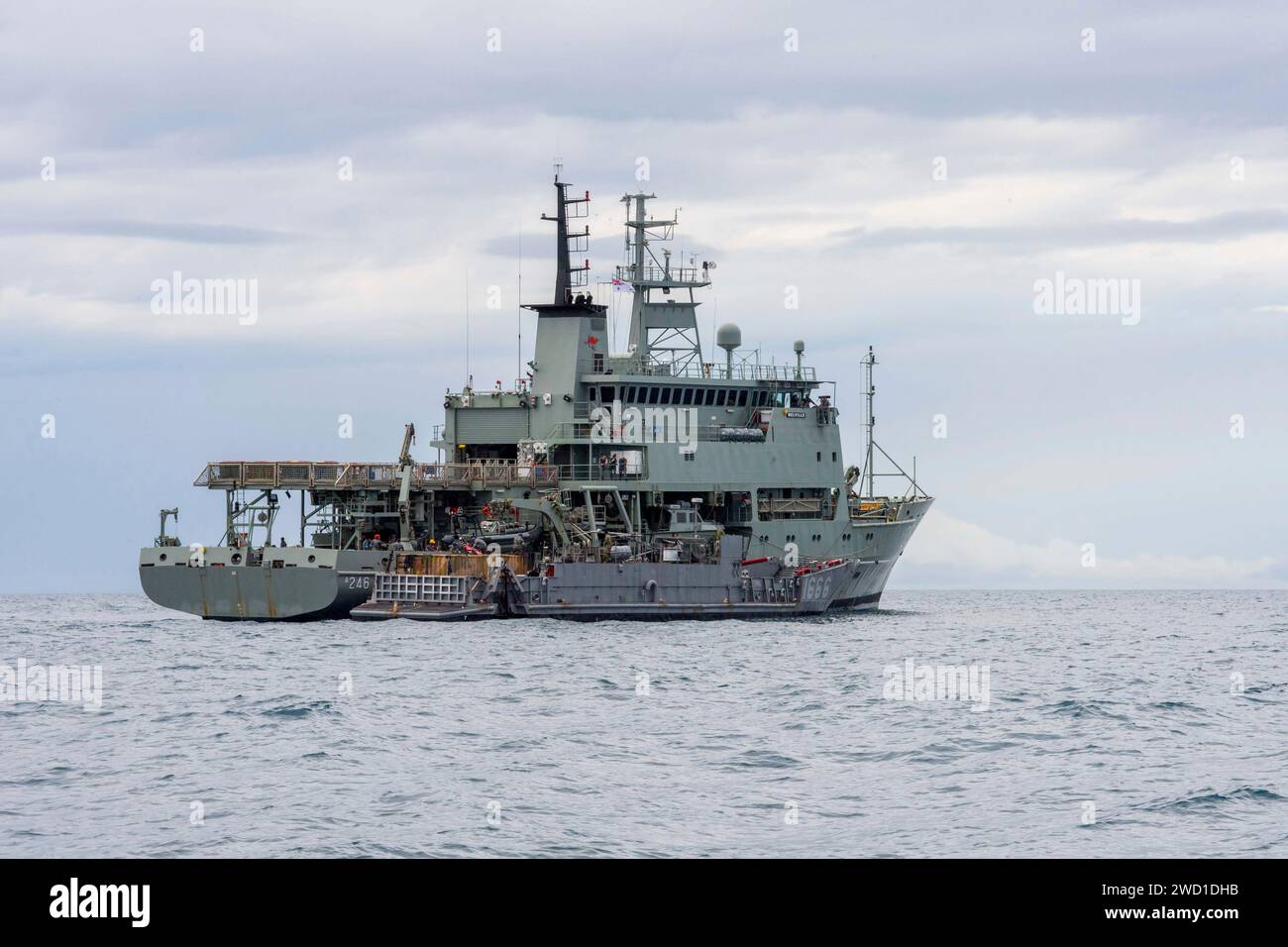 The hydrographic ship HMAS Melville in the Coral Sea. Stock Photo