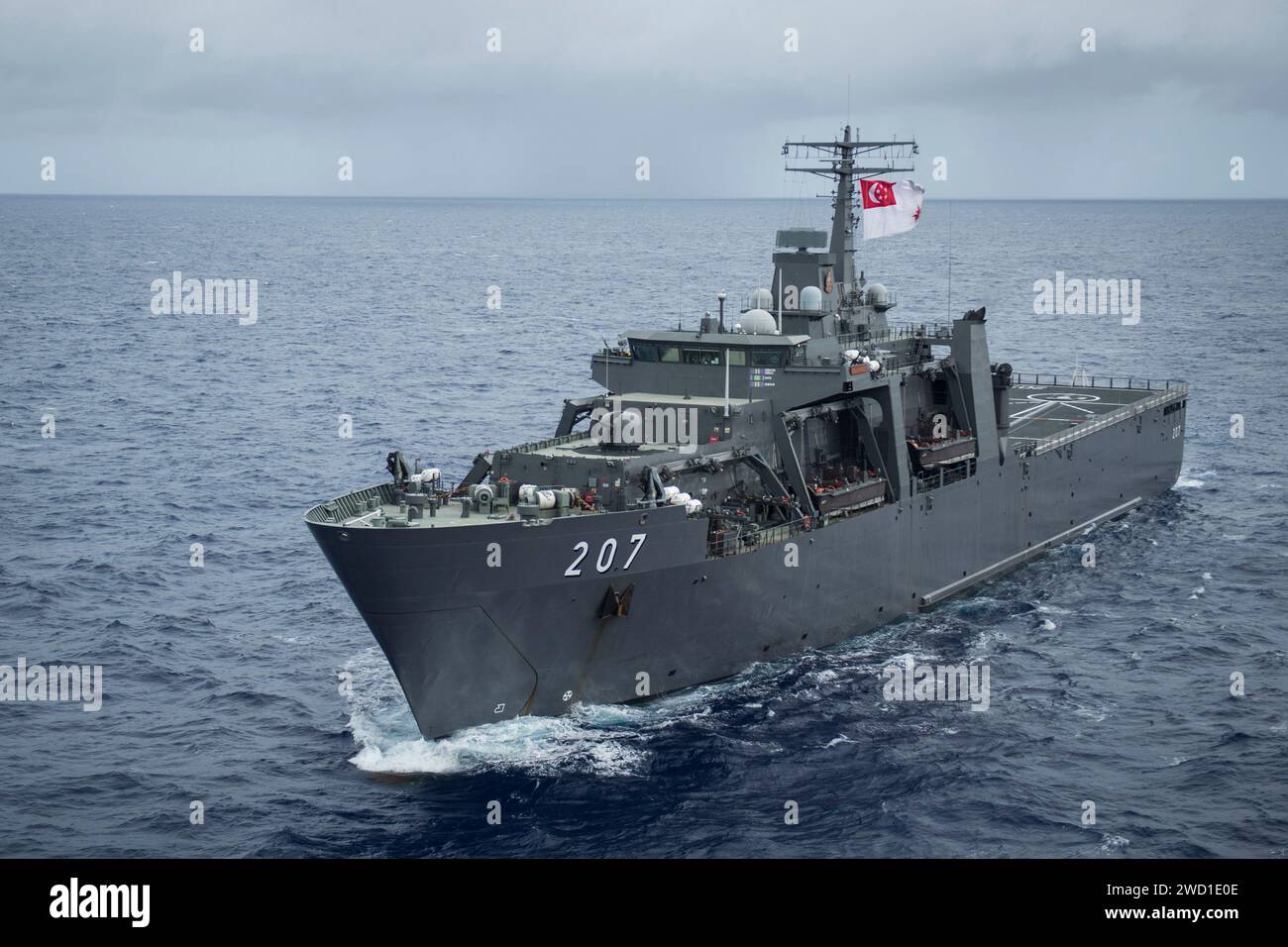 Republic of Singapore Navy's landing platform dock ship RSS Endurance in the Pacific Ocean. Stock Photo