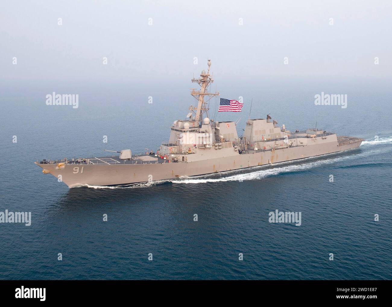 The Arleigh Burke-class guided-missile destroyer USS Pinckney in transit. Stock Photo