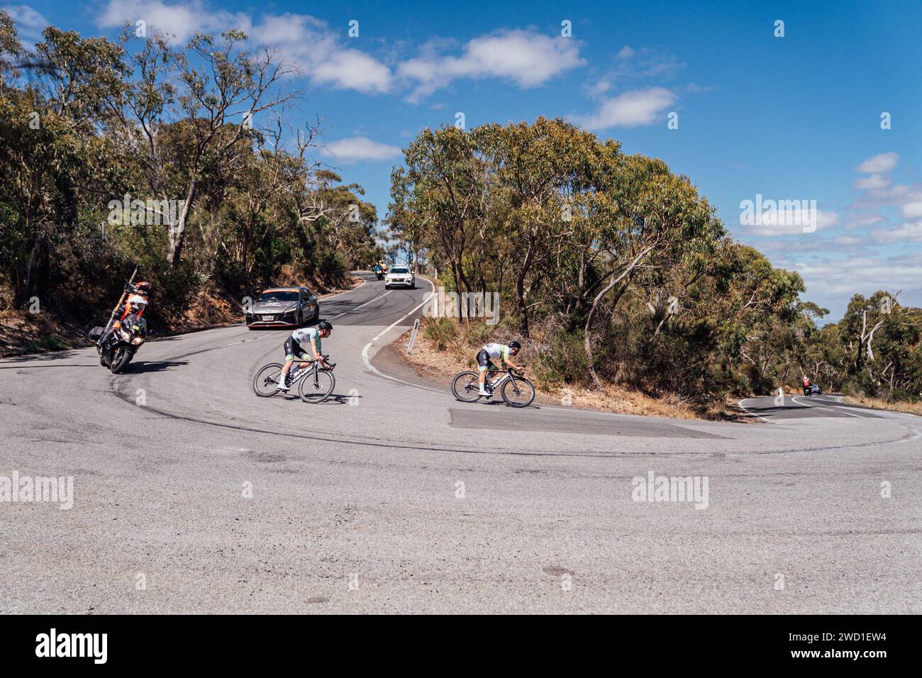 Adelaide, Australia. 18th Jan, 2024. Picture by Zac Williams/SWpix.com - 18/01/2024 - Cycling - 2024 Tour Down Under - Stage 3: Tea Tree Gully to Cambelltown (145.3km) - Tristan Saunders, Luke Burns, Team Australia. Credit: SWpix/Alamy Live News Stock Photo