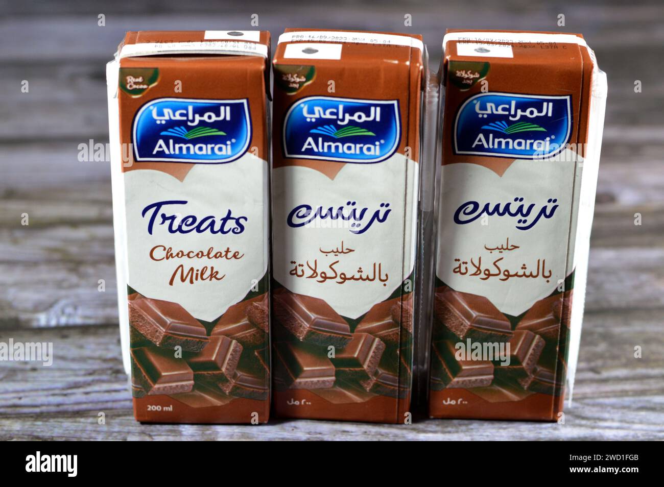 Cairo, Egypt, January 15 2024 Almarai Treats Chocolate Flavor Milk, a