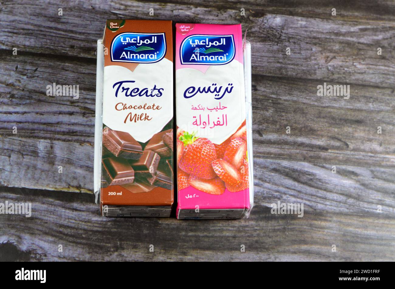 Cairo, Egypt, January 15 2024 Almarai Treats strawberry Flavor Milk