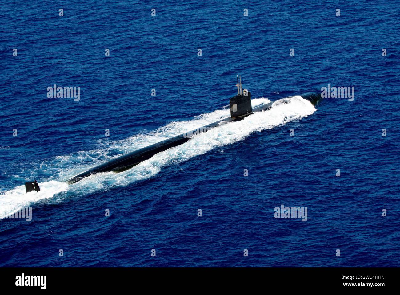Los Angeles-class fast-attack submarine USS Asheville off the coast of Guam. Stock Photo