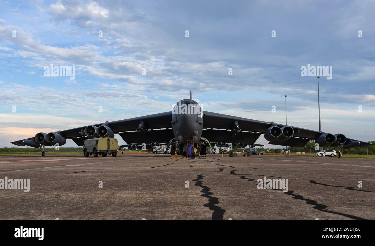 A U.S. Air Force B-52H Stratofortress bomber at Royal Australian Air Force Base Darwin. Stock Photo