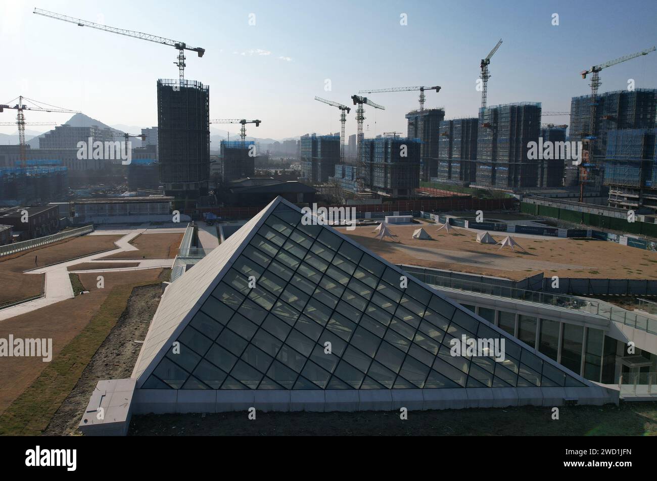 Hangzhou, China. 18th Jan, 2024. An aerial photo is showing a pyramid