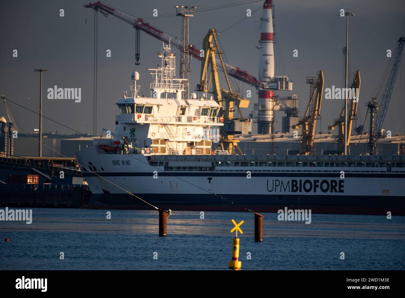 Rostock, Germany. 16th Jan, 2024. View of the Rostock seaport from the