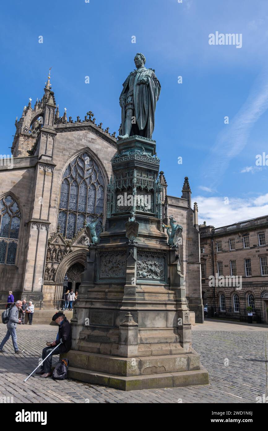 Statue of Walter Francis Montagu Douglas Scott, 5th Duke of Buccleuch in Edinburgh, Scotland, UK. 19th century monument on the West Parliament Square Stock Photo