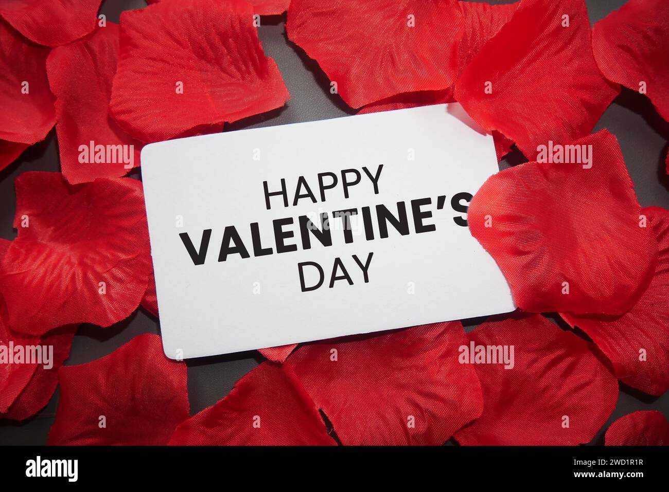 Happy Valentine's Day card with red rose petals sprinkled. Romantic ...