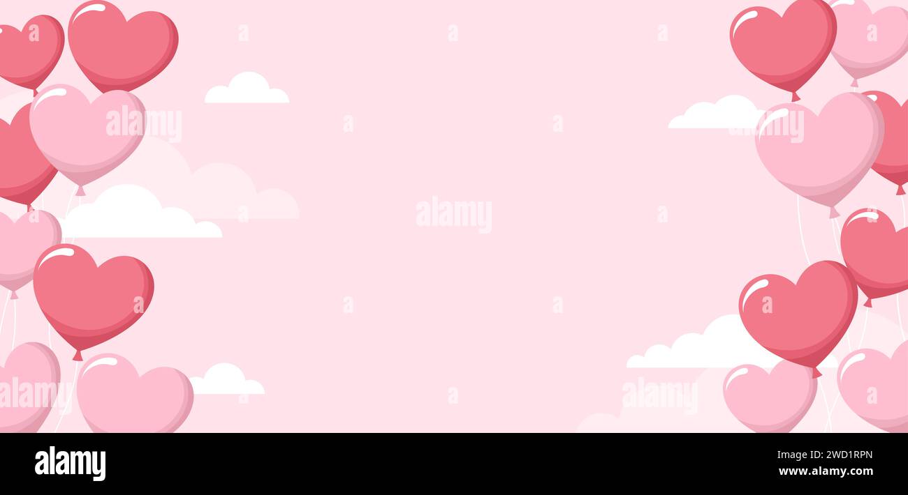 Pink heart balloons on pastel pink cloudy background with copy space ...