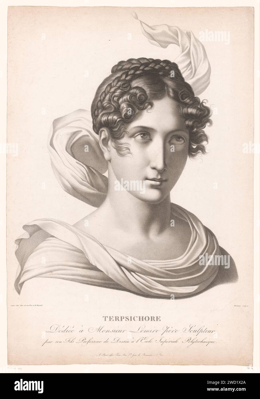 PRTURT VAN THE MUCKE THEM TIPSCHIPICY, NOWN Francois Bertrand, Afterere, Aftererer, in 1755 print  print maker: Franceafter design by: Francepublisher: ParisFranceFrance paper  Terpsichore (one of the Muses); 'Terpsicore' (Ripa). historical persons Stock Photo