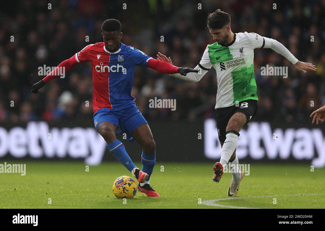 Jefferson Lerma of Crystal Palace battles Dominik Szoboszlai of ...