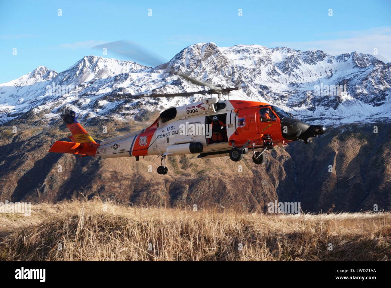 A Coast Guard Air Station Kodiak MH-60 Jayhawk helicopter in Kodiak, Alaska. Stock Photo