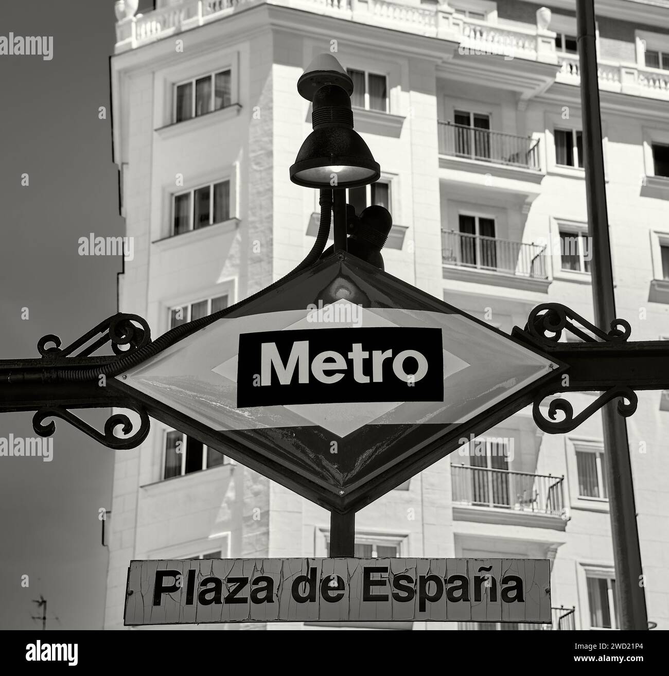 Diamond shaped Madrid metro station Plaza de España. Plaza de Espana, historical metro stop in the Spanish Capital city Stock Photo