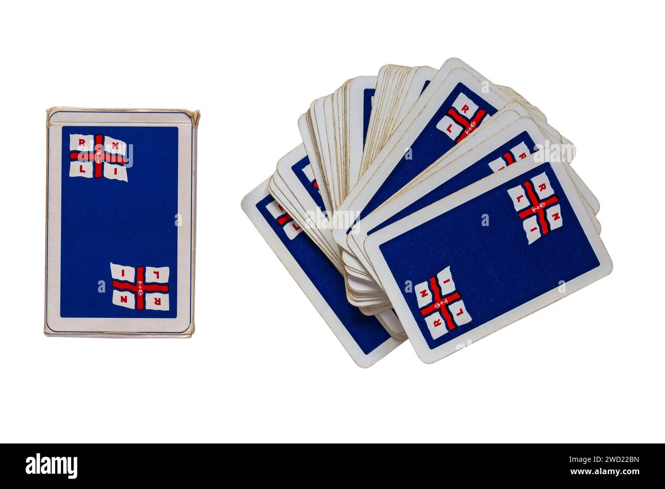 Pack of old RNLI playing cards removed from box isolated on white background Stock Photo