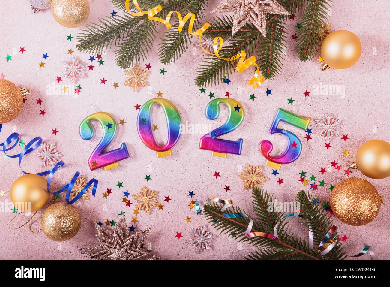 Holiday sparkling background Happy New Year 2025 Stock Photo