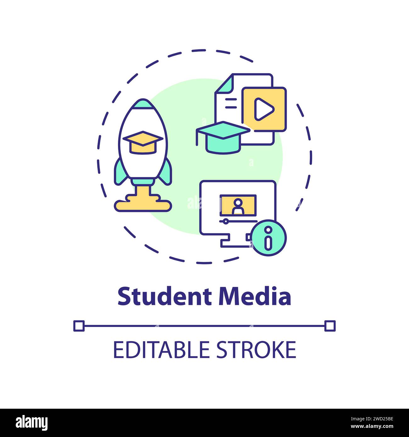 Thin line simple colorful student media icon concept Stock Vector